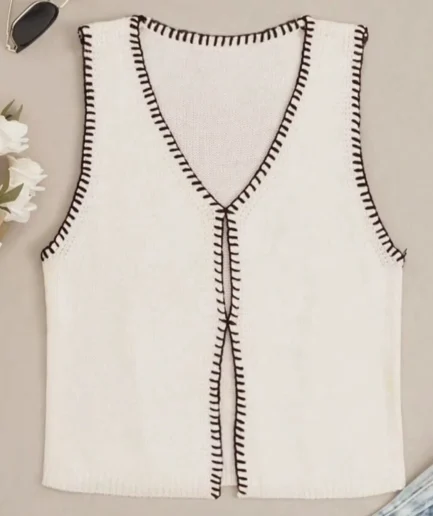 New Into the Fashion Women's Casual Tops, Clashing Color Wrapped in the Middle of the Open Knitted tank Tops