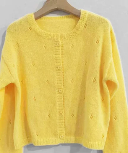 Lightweight Yellow Knit Cardigan Spring Summer Essential for Womens Fashion Easy to Layer with Dresses for Everyday Looks