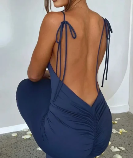 Women's Elegant Solid Backless Bodycon Dress Fishtail Hem Sleeveless Vacation/Date/Club Outfits for Spring/Summer Casual