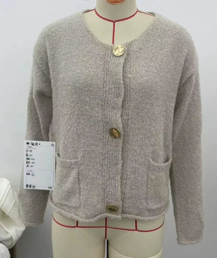 Fall and Winter Fashion Casual Vacation Women's Design Metal Button Long Sleeve Sweater