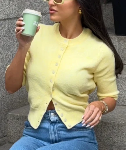 Women's New Fashionable Y2k Retro Knitted Cardigan Spring And Summer French Multi-button Wrap top