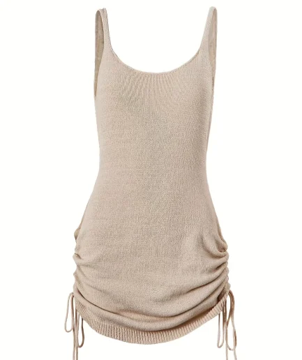 Women's Casual Solid Color Strapless Belted Knitted Short Dres