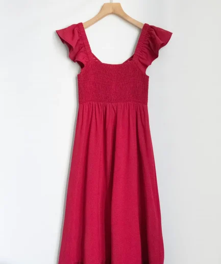 Women's Summer Holiday Dress - Red Casual Vacation Wrap Dress, Solid Color, Comfortable Strapless Plunge Neck Elegant Long Dress