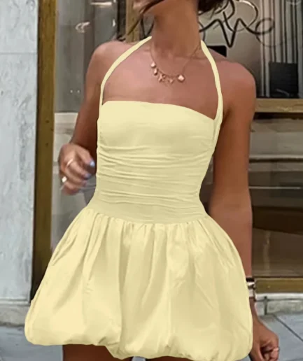 ARDOR S Women's Y2K Party Dress - Elegant Backless Mini Dress, Strappy Sleeveless Bubble Hem for Summer Holidays