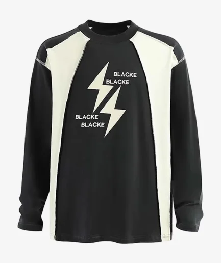 Lightning Letter Print Contrast Color Stitching Long-Sleeve T-shirt
