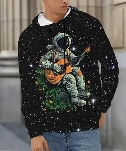 Fashion Men's Hooded Sweatshirt, Thick Hooded Sweatshirt, 3D Printed Men's Pattern Pullover Hooded Sports Shirt with Pockets