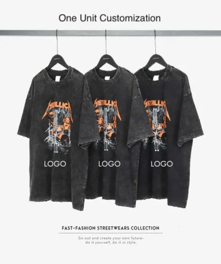 Graphic Tees T Shirts Printed Men's Silk Screen Printing Vintage Distressed Acid Wash T-shirt Men Oversized Tshirts