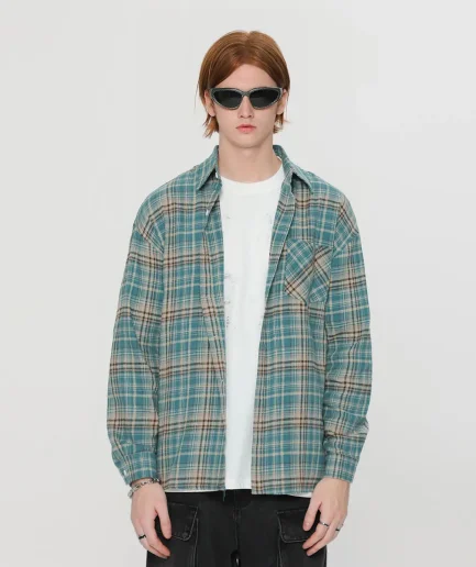 High Quality 100% Cotton Plaid Long Sleeve Men Casual Oxford Button Down Plaid Flannel Shirt
