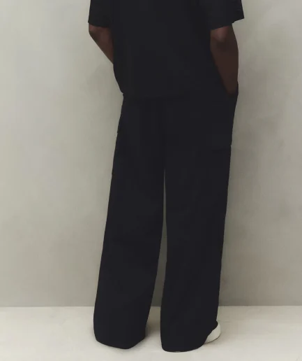 Man's Black Drawstring Loose Fit Cargo Trousers