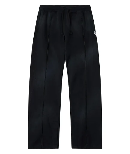 Black Washed Men's Sweatpants with Embroidery - Loose Fit Fleece Joggers for