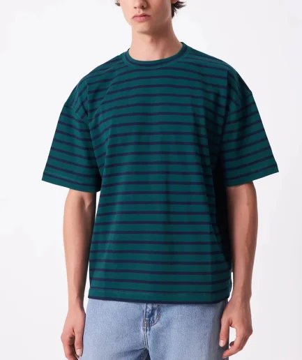 High Quality Men's Striped T-shirt Oversized 100% Cotton Green Black Casual comfort T-shirt for Men