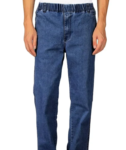Mens Casual Loose Fit Elastic Waist Jeans Denim Pants