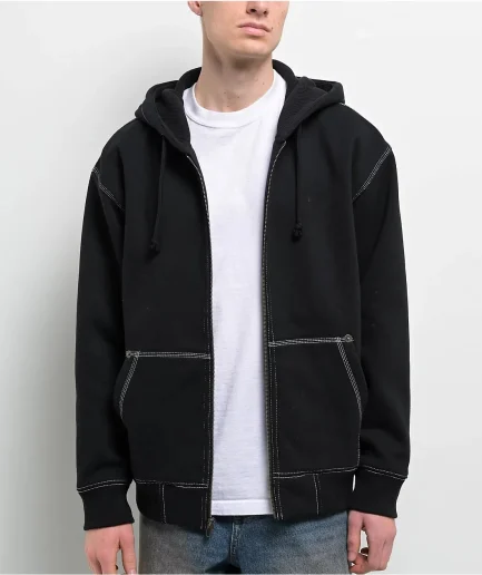 Black Men's Casual High Quality Zip-up Hoodie Design Hooded Autumn Knitted Sweatshirt