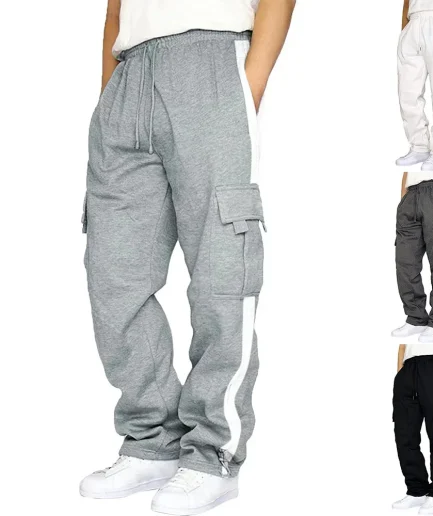 Cargo Pants Men's Sweatpants Autumn Patchwork Solid Color Casual Sports Loose Straight Pants Trousers for Men