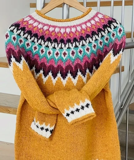 Women's Fashion Fair Isle Pattern Color Block Pullover Sweater Popular Thickened for Autumn and Winter