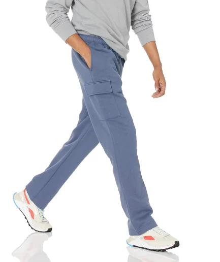 Men's Cargo Fleece Casual Pocket Heavyweight Sweat Pant with Open Hem