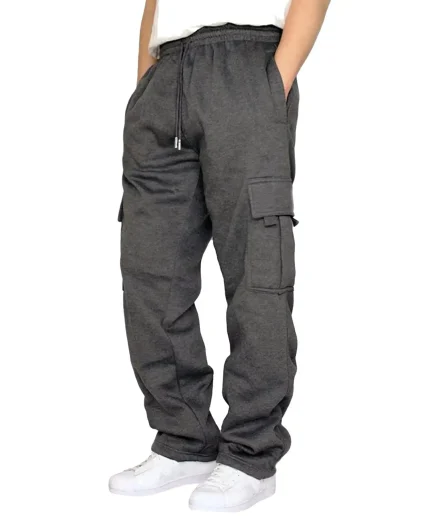 Tie Band Running Pants Lace up Loose Waist Wide Foot Solid Color Pocket Loose Wool Sweatpants Men's Clothing Jeans