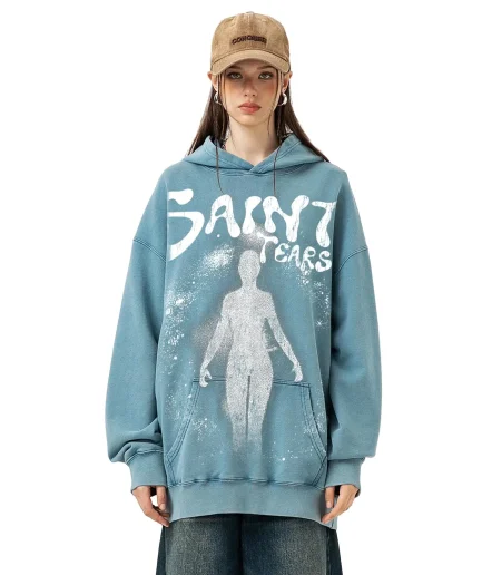 Acid Wash Mens Hoodies Pullover Oversized Casual Hoodie Graphic Print Hooded Vintage Sweatshirt Streetwear Unisex