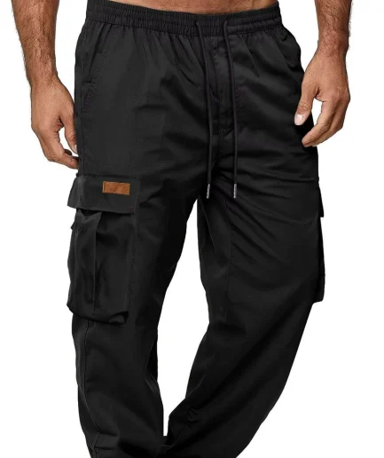 Men's Casual Cargo Pants Workout Joggers Stretch Sweatpants Hiking Drawstring Tactical Pants with Multi Pockets