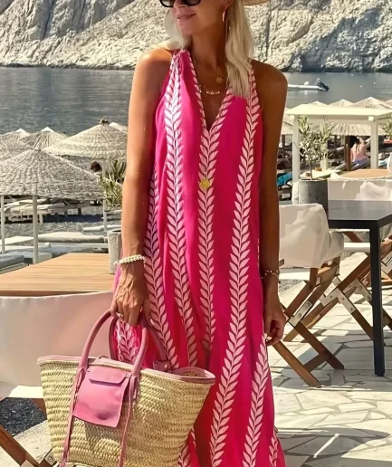 Spring Summer Women's Simple Casual Holiday Style Dress Geometric Print Sleeveless Women's Wedding Midi Dresses