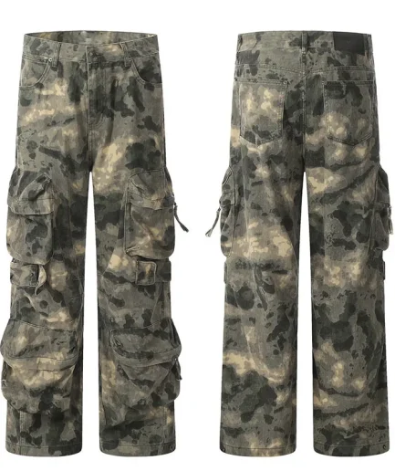 New Outdoor Tie-dye Men Trousers for Work Pants Multi-pocket Straight Leg