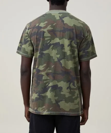 Casual Style Camouflage T-shirt for Men Round Neck Pocket Shirts Battle Fatigues Cotton Top