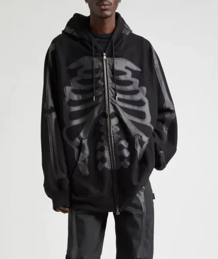 Black Man's Applique Full Zip-up Hoodie with High Quality 100% Cotton Drawstring Pullover Sweatshirt