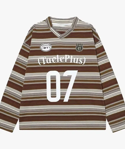 Letter Badge Number Print Striped Long Sleeve T-Shirt