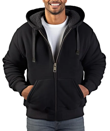 Heavyweight Man's Fleece Lined Hoodie Sweatshirt Full Zip up Thick Winter Coats Hooded Warm Jacket