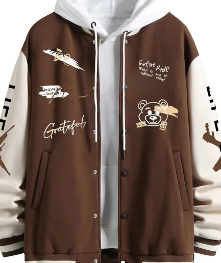 Men's Slogan Pattern Button Baseball pilot Jacket Fashionable and Trendy Men's Jacket Comfortable for Wearing Outside