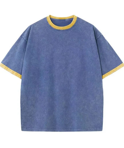 Men's Vintage Washed Drop Shoulder Short Sleeve Oversize 100 Cotton Ringer Acid Wash Heavyweight T-shirts