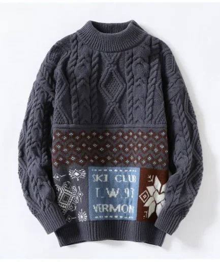 Men's Wool Blended Round Neck Sweater With Diamond Pattern Long Sleeved Pullover Sweater Hoodies and Sweatshirts for Men