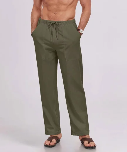 Mens Pants Elastic Waist Drawstring Loose Fit Casual Summer Beach Pants with Pockets Baggy Trousers