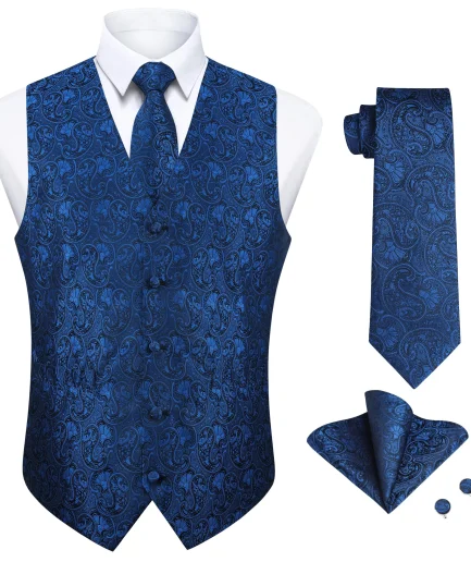 Men's Suit Vest Formal Paisley Pattern Men's Vest Dress Tie and Pocket square Set Vest Wedding Business Outerwear Suitable