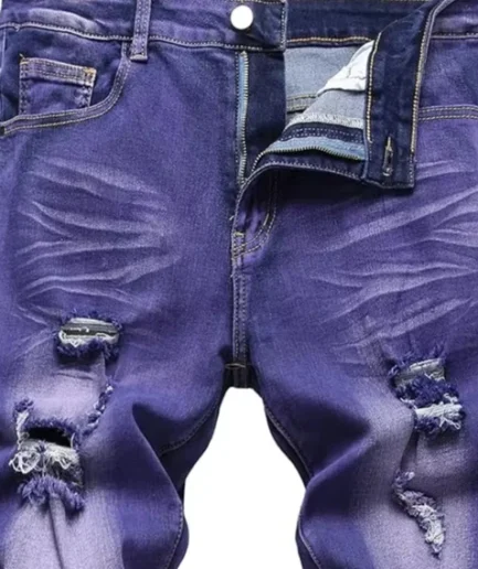 Streetwear Apparel Men's Purple Jeans Ripped Distressed Straight Leg Fashion Denim Pants for Men
