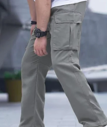 Mens Cargo Pants Drawstring Casual Hiking Pants Joggers Athletic Trousers Cotton Loose Straight Sweatpants for Men