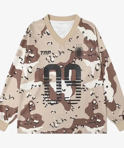 Camouflage Alphanumeric Print Casual High Quality Long-sleeved T-shirt
