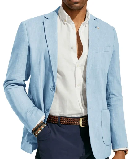 Stylish Suit Jacket Casual Cotton Linen Sports Jacket Lightweight 2-piece Button Unlined Suit Jacket Outerwear Suitable