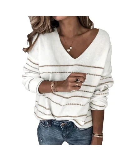 Casual Everyday V-Neck Striped Knit Pullover Sweater
